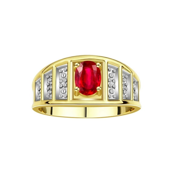 RYLOS Rings for Women 14K Yellow Gold Ring Classic Style 7X5MM Oval Gemstone & Diamond Ring July Ruby Jewelry Size 5