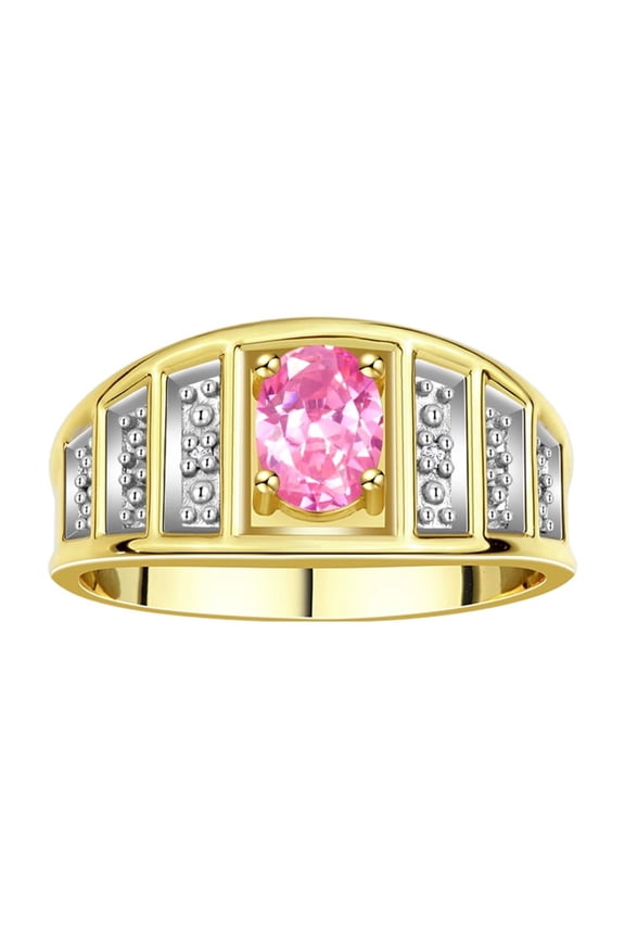 Rings for Women 14K Yellow Gold Ring Classic Style 7X5MM Oval Gemstone &  Diamond Ring October Pink Ice Jewelry Size 5
