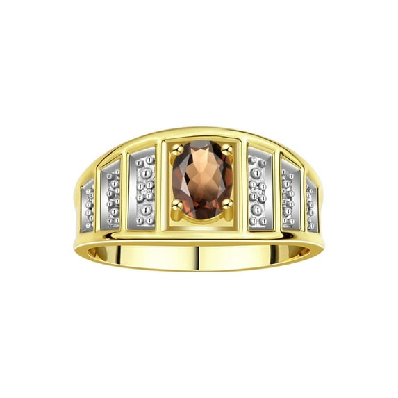 RYLOS Rings for Women 14K Yellow Gold Ring Classic Style 7X5MM Oval Gemstone & Diamond Ring Smoky Quartz Jewelry Size 9