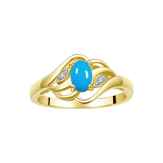 RYLOS Rings for Women 14K Yellow Gold Ring Classic Style Birthstone Ring 6X4MM Gemstone & Diamonds December Turquoise Jewelry for Women Size 9