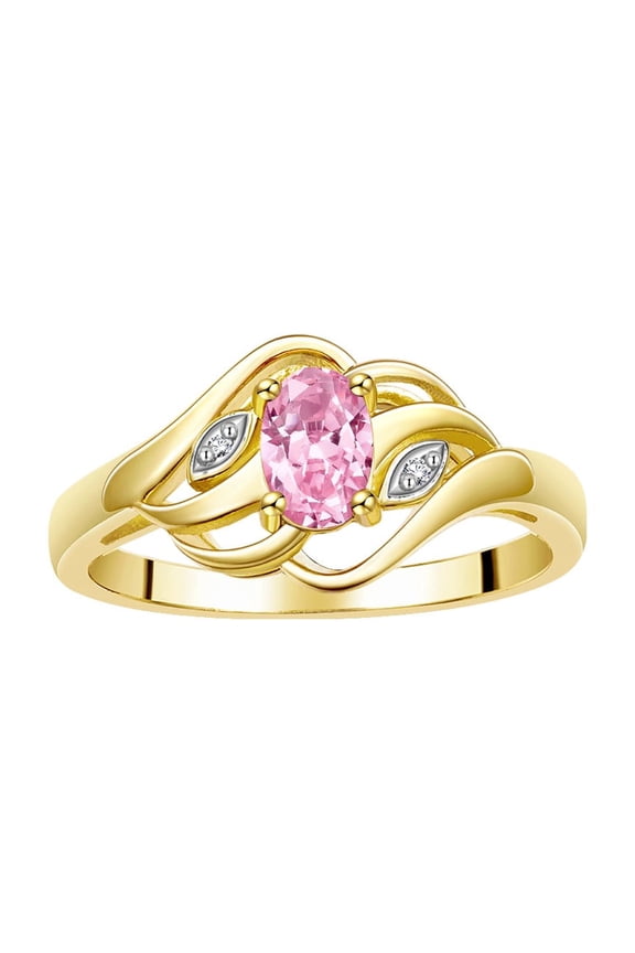 Rings for Women 14K Yellow Gold Ring Classic Style Birthstone Ring 6X4MM Gemstone & Diamonds October Pink Ice Jewelry for Women Size 9