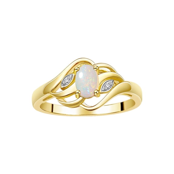 RYLOS Rings for Women 14K Yellow Gold Ring Classic Style Birthstone Ring 6X4MM Gemstone & Diamonds Opal African Jewelry for Women Size 10