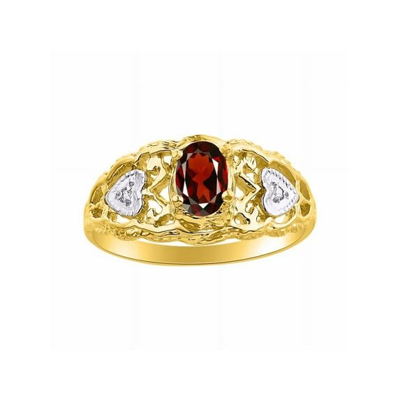 RYLOS Rings for Women 14K Yellow Gold Ring Filigree Heart Birthstone Ring 6X4MM Gemstone & Diamonds January Garnet Jewelry for Women Size 10