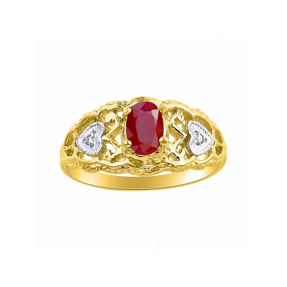 RYLOS Rings for Women 14K Yellow Gold Ring Filigree Heart Birthstone Ring 6X4MM Gemstone & Diamonds July Ruby Jewelry for Women Size 7