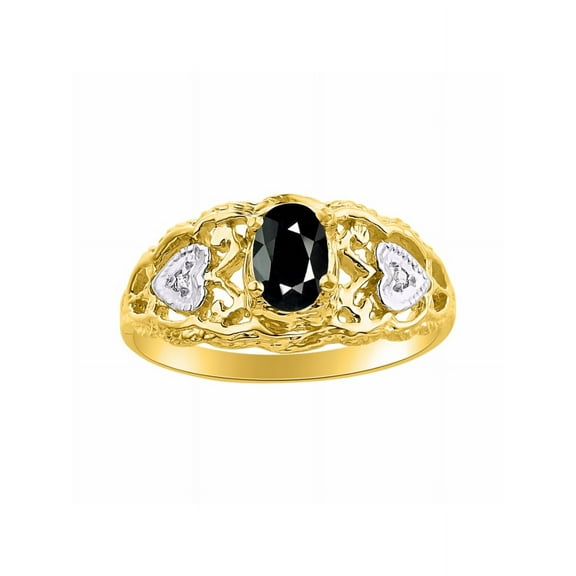 RYLOS Rings for Women 14K Yellow Gold Ring Filigree Heart Birthstone Ring 6X4MM Gemstone & Diamonds October Onyx Jewelry for Women Size 8