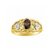 RYLOS Rings for Women 14K Yellow Gold Ring Filigree Heart Birthstone Ring 6X4MM Gemstone & Diamonds Smoky Quartz Jewelry for Women Size 6