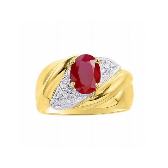 RYLOS Rings for Women 14K Yellow Gold Ring Oval 8X6MM Gemstone & Diamonds Classic Design July Ruby Jewelry for Women Size 6