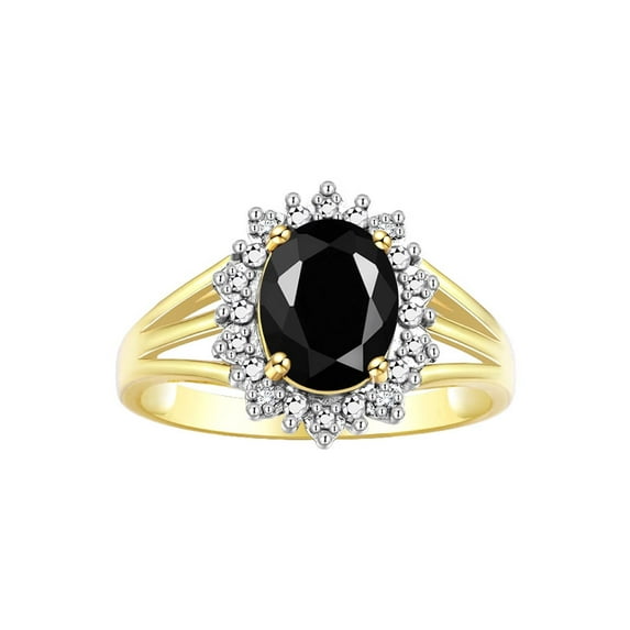 RYLOS Rings for Women 14K Yellow Gold Ring Princess Diana Inspired 9X7MM Gemstone & Halo of Diamonds October Onyx Jewelry for Women Size 6