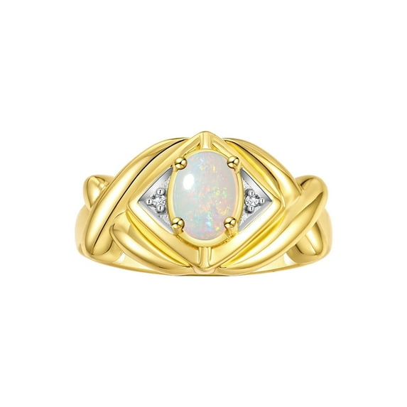 RYLOS Rings for Women 14K Yellow Gold Ring XOXO Hugs & Kisses 7X5MM Gemstone & Diamond Ring Exotic Opal African Jewelry Size 8