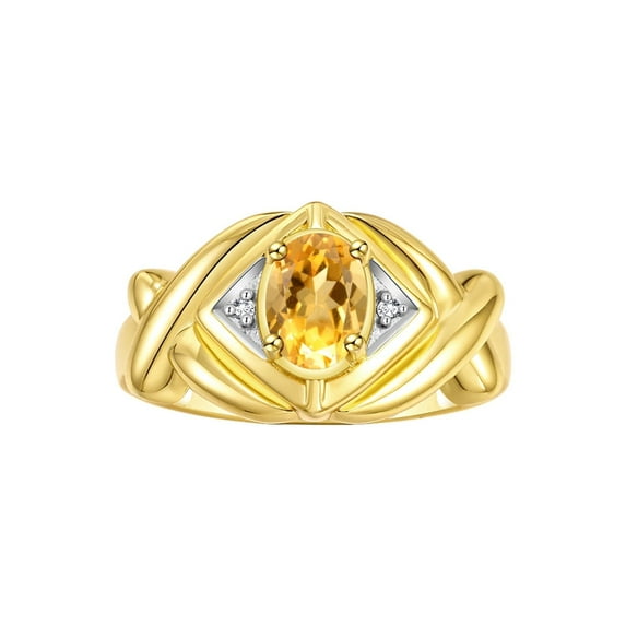 RYLOS Rings for Women 14K Gold Plated Silver Ring XOXO Hugs & Kisses 7X5MM Gemstone & Diamond November Citrine Jewelry Size 5