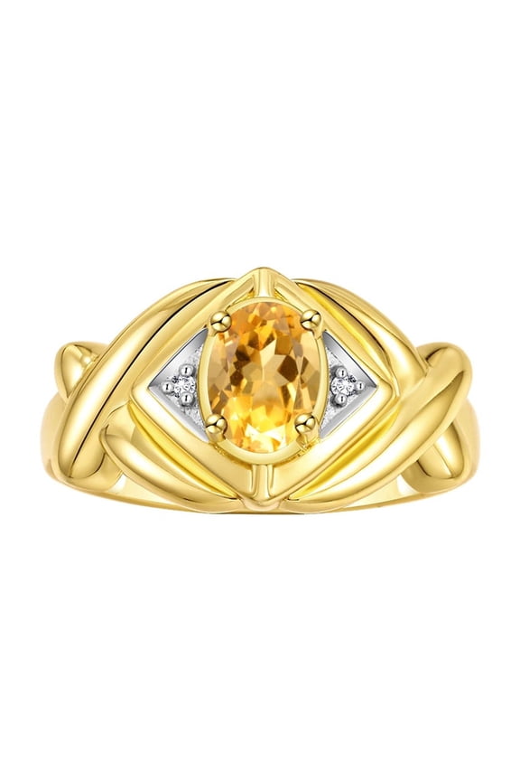 Rings for Women 14K Yellow Gold Ring XOXO Hugs & Kisses 7X5MM Gemstone & Diamond Ring November Citrine Jewelry Size 8
