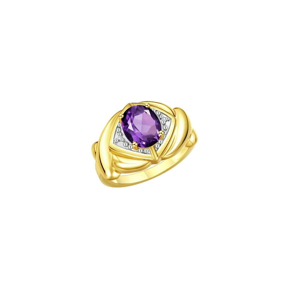 RYLOS Rings for Women 14K Yellow Gold Ring XOXO Hugs & Kisses 9X7MM Gemstone & Diamond Ring February Amethyst Jewelry for Women Size 5