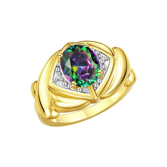 RYLOS Rings for Women 14K Yellow Gold Ring XOXO Hugs & Kisses 9X7MM Gemstone & Diamond Ring June Alexandrite Jewelry for Women Size 10