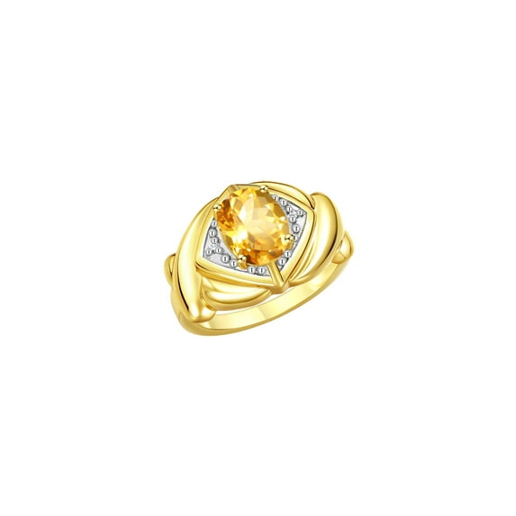 RYLOS Rings for Women 14K Yellow Gold Ring XOXO Hugs & Kisses 9X7MM Gemstone & Diamond Ring November Citrine Jewelry for Women Size 9