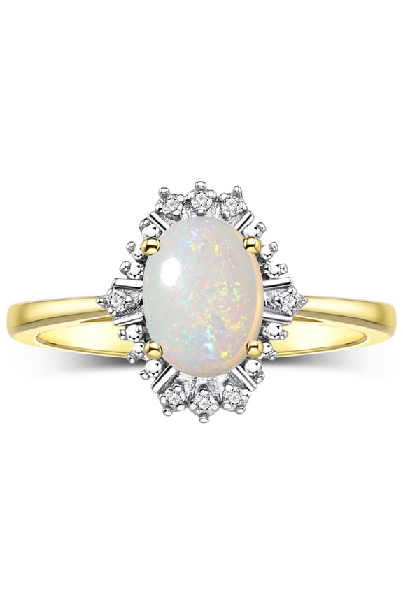 Rings for Women 14K Yellow Gold Ring with 7X5MM Oval Gemstone & Sparkling Diamonds October Opal Jewelry Size 10