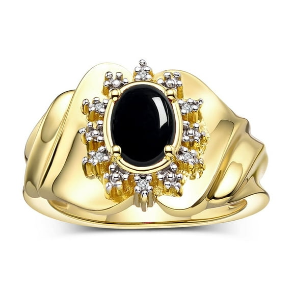 RYLOS Rings for Women 14K Yellow Gold Ring with Oval 7X5MM Gemstone & Sparkling Diamonds Cabochon Onyx Jewelry Size 5