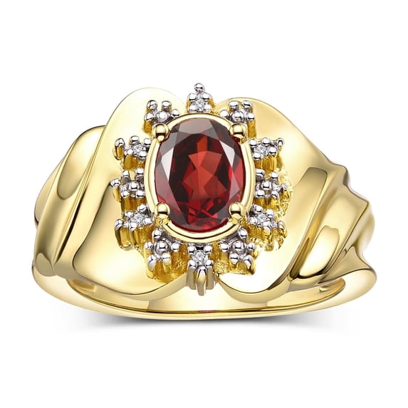 RYLOS Rings for Women 14K Yellow Gold Ring with Oval 7X5MM Gemstone & Sparkling Diamonds January Garnet Jewelry Size 8