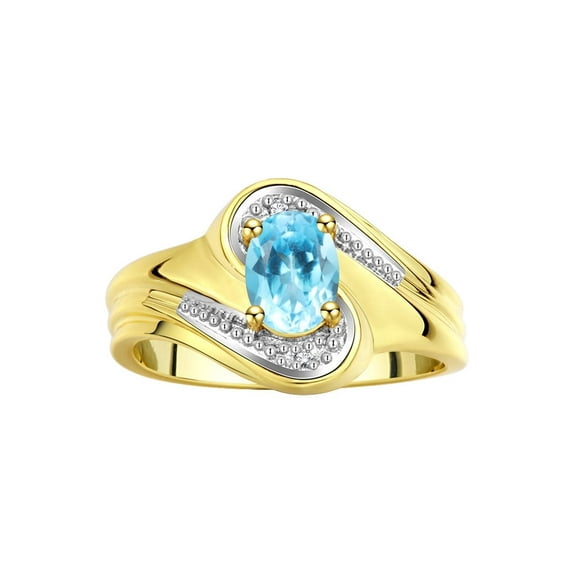 RYLOS Rings for Women 14K Yellow Gold Swirl Ring with 7X5MM Oval Gemstone & Diamond Ring December Blue Topaz Jewelry Size 10