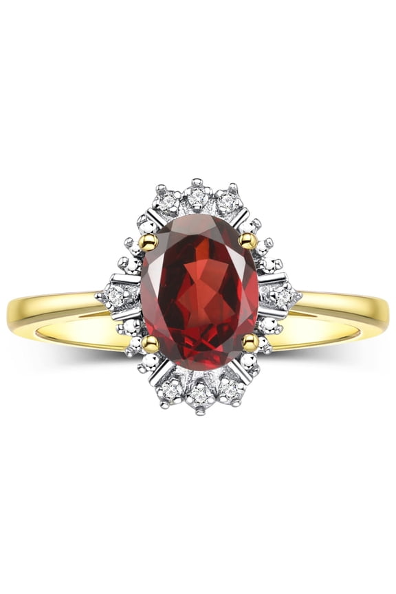 Rings for Women Gold Plated Silver Ring with 7X5MM Oval Gemstone & Sparkling Diamonds January Garnet Jewelry Size 9