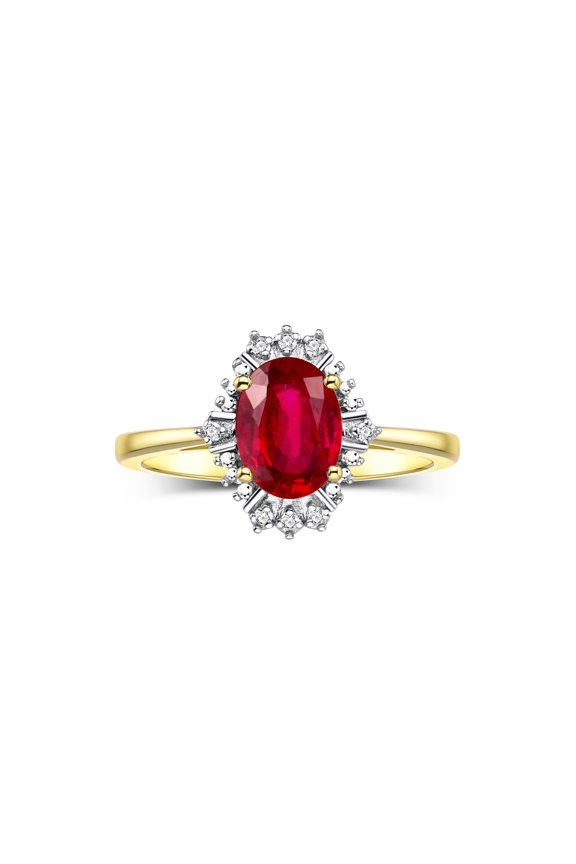 Rings for Women 14K Yellow Gold Ring with 7X5MM Oval Gemstone & Sparkling Diamonds July Ruby Jewelry Size 5