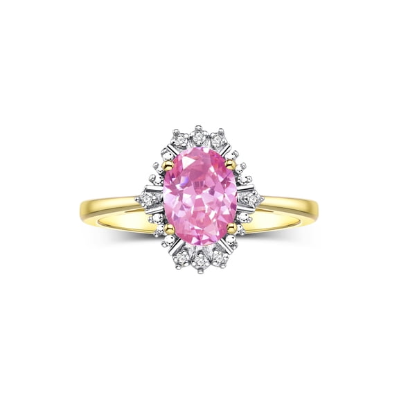 RYLOS Rings for Women Gold Plated Silver Ring with 7X5MM Oval Gemstone & Sparkling Diamonds October Pink Ice Jewelry Size 9