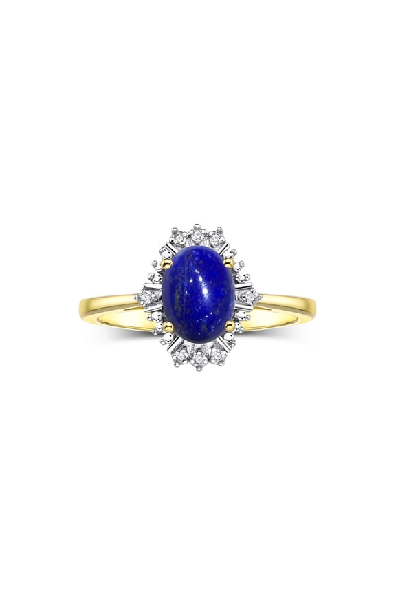 Rings for Women 14K Yellow Gold Ring with 7X5MM Oval Gemstone &  Sparkling Diamonds September Lapis Lazuli Jewelry Gold Rings Women Diamond Rings for Women Size 5,6,7,8,9,10 Size 7