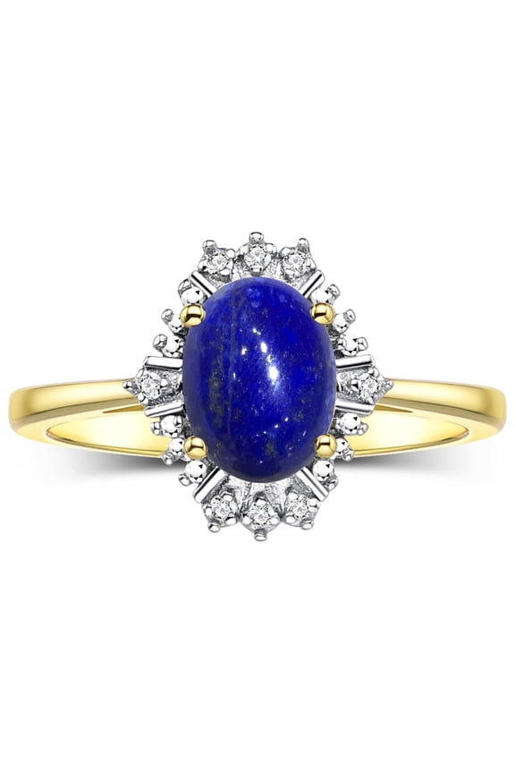 Rings for Women Gold Plated Silver Ring with 7X5MM Oval Gemstone & Sparkling Diamonds September Lapis Lazuli Jewelry Size 8