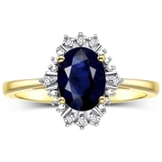 RYLOS Rings for Women Gold Plated Silver Ring with 7X5MM Oval Gemstone & Sparkling Diamonds September Sapphire Jewelry Size 10