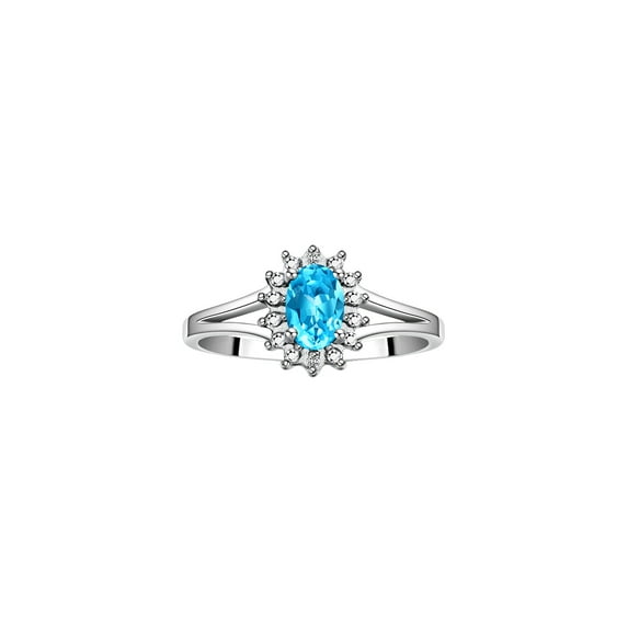 RYLOS Rings for Women Silver Halo of Diamond Birthstone Ring 6X4MM Gemstone December Blue Topaz Jewelry for Women Size 9
