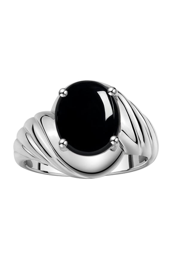 Rings for Women Silver Ring Classic Designer Style Oval 12X10MM Solitaire Gemstone Ring October Cabochon Onyx Jewelry for Women Size 10.5