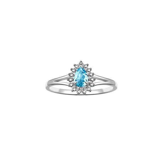 RYLOS Rings for Women Silver Ring Halo of Diamonds Birthstone Ring 6X4MM Pear Shape Tear Drop Gemstone December Blue Topaz Jewelry for Women Size 6