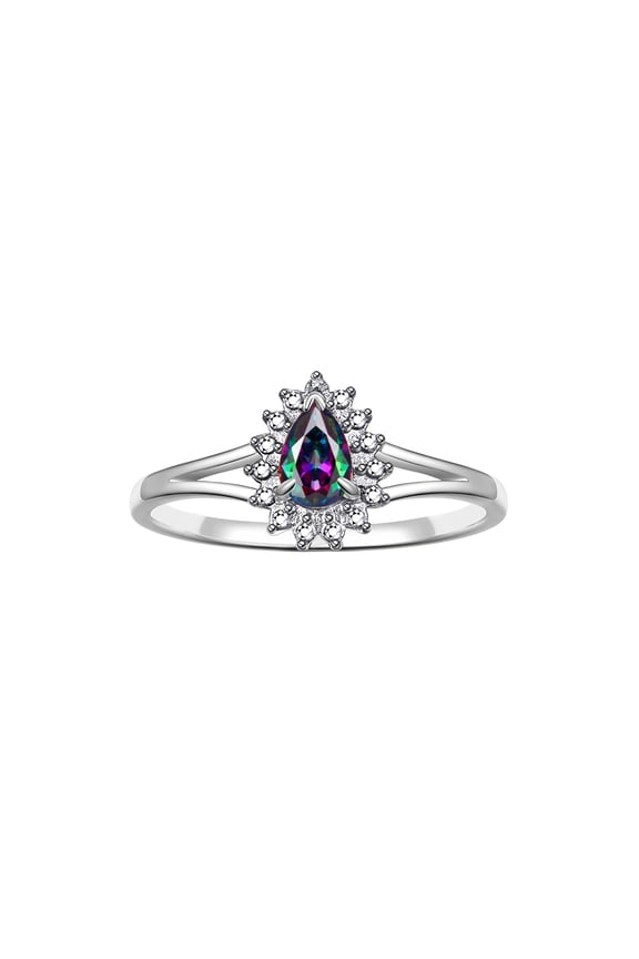Rings for Women Silver Ring Halo of Diamonds Birthstone Ring 6X4MM Pear Shape Tear Drop Gemstone June Alexandrite Jewelry for Women  Size 7