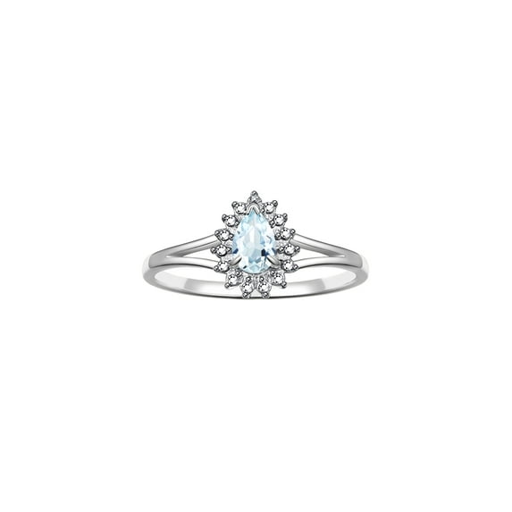 RYLOS Rings for Women Silver Ring Halo of Diamonds Birthstone Ring 6X4MM Pear Shape Tear Drop Gemstone March Aquamarine Jewelry for Women Size 7