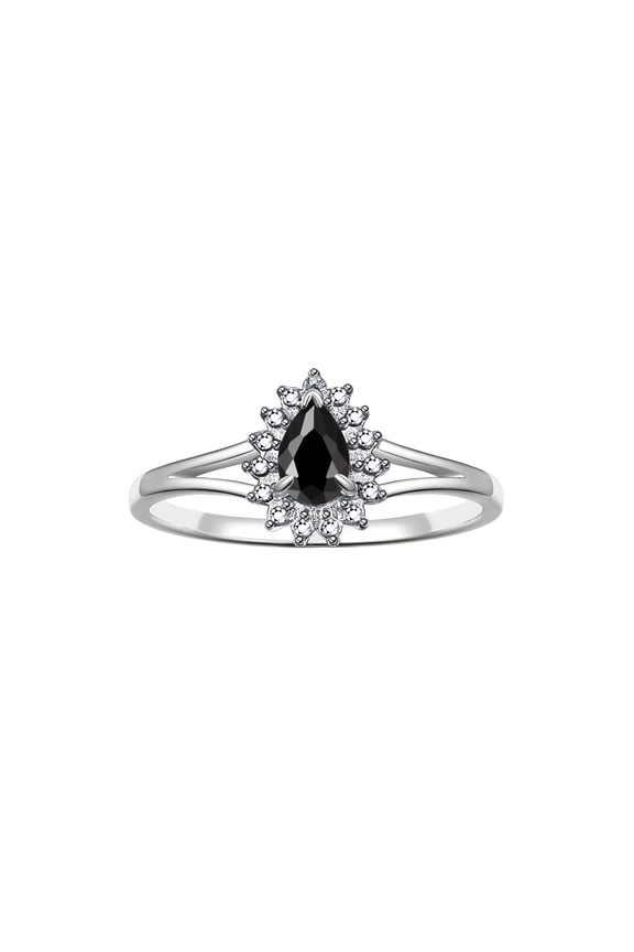Rings for Women Silver Ring Halo of Diamonds Birthstone Ring 6X4MM Pear Shape Tear Drop Gemstone October Onyx Jewelry for Women  Size 6