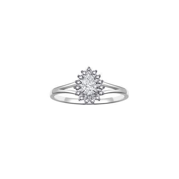 RYLOS Rings for Women Silver Ring Halo of Diamonds Birthstone Ring 6X4MM Pear Shape Tear Drop Gemstone White Topaz Jewelry for Women Size 5