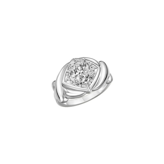 RYLOS Rings for Women Silver Ring XOXO Hugs & Kisses 9X7MM Gemstone & Diamond Ring April White Topaz Jewelry for Women Size 12