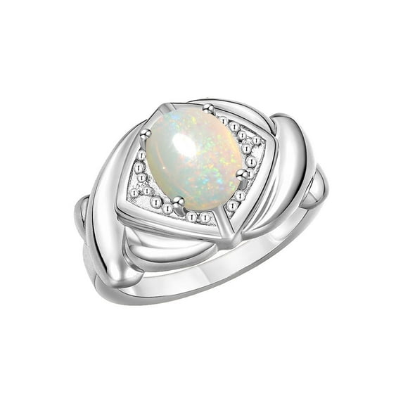 RYLOS Rings for Women Silver Ring XOXO Hugs & Kisses 9X7MM Gemstone & Diamond Ring Exotic Opal African Jewelry for Women Size 12