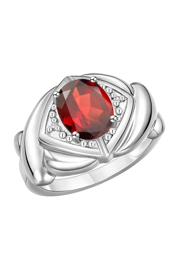 Rings for Women Silver Ring XOXO Hugs & Kisses 9X7MM Gemstone & Diamond Ring January Garnet Jewelry for Women Size 9