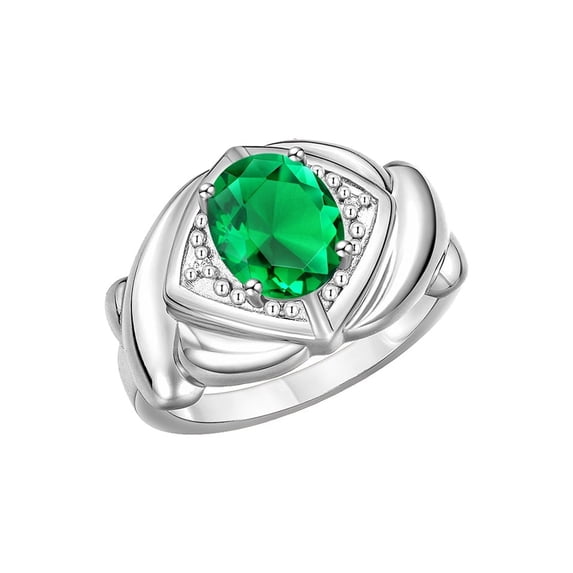 RYLOS Rings for Women Silver Ring XOXO Hugs & Kisses 9X7MM Gemstone & Diamond Ring May Emerald Jewelry for Women Size 8