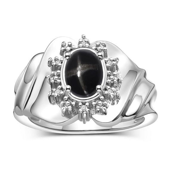 RYLOS Rings for Women Silver Ring with Oval 7X5MM Gemstone & Sparkling Diamonds Black Star Sapphire Jewelry Size 10