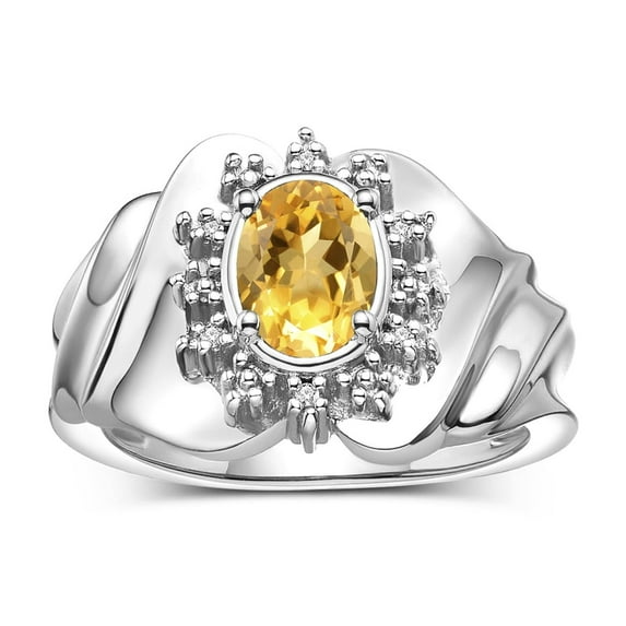 RYLOS Rings for Women Silver Ring with Oval 7X5MM Gemstone & Sparkling Diamonds November Citrine Jewelry Size 10