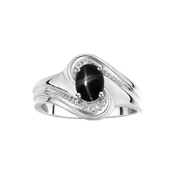 RYLOS Rings for Women 14K White Gold Swirl Ring with 7X5MM Oval Gemstone & Diamond Ring Black Star Sapphire Jewelry Size 10