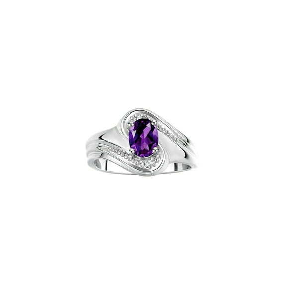 RYLOS Rings for Women Silver Swirl Ring with 7X5MM Oval Gemstone & Diamond Ring February Amethyst Jewelry Size 8