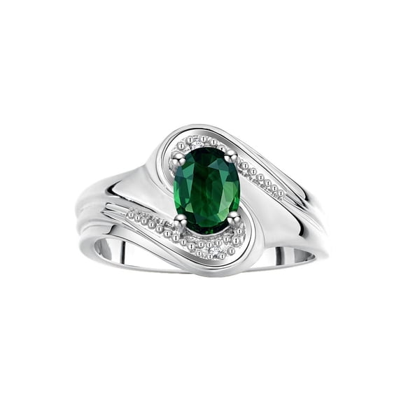 RYLOS Rings for Women Silver Swirl Ring with 7X5MM Oval Gemstone & Diamond Ring Green Sapphire Jewelry Size 7