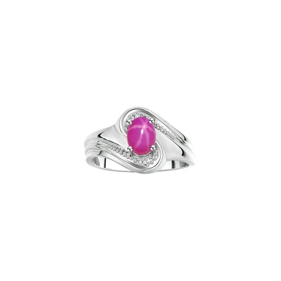 RYLOS Rings for Women Silver Swirl Ring with 7X5MM Oval Gemstone & Diamond Ring July Star Ruby Jewelry Size 9