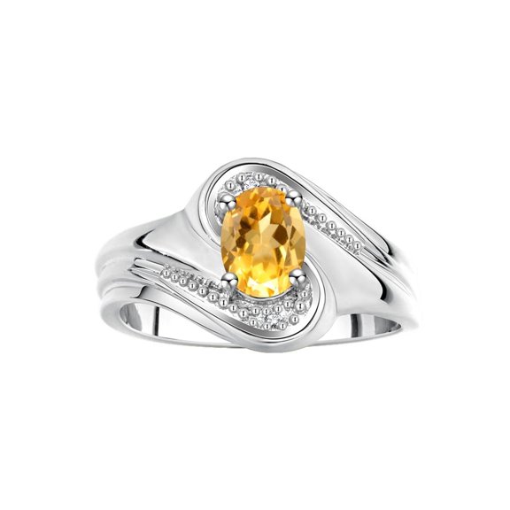 RYLOS Rings for Women Silver Swirl Ring with 7X5MM Oval Gemstone & Diamond Ring November Citrine Jewelry Size 10