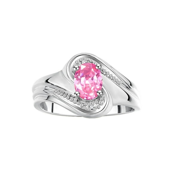RYLOS Rings for Women Silver Swirl Ring with 7X5MM Oval Gemstone & Diamond Ring October Pink Ice Jewelry Size 10