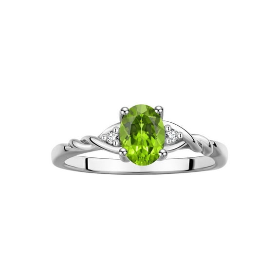 RYLOS Rings for Women Sterling Silver Classic Style Birthstone Ring 7X5MM Oval Gemstone & Diamonds August Peridot Jewelry for Women Size 9