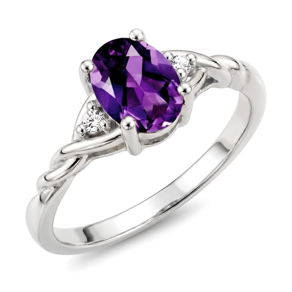RYLOS Rings for Women Sterling Silver Classic Style Birthstone Ring 7X5MM Oval Gemstone & Diamonds February Amethyst Jewelry for Women Size 5