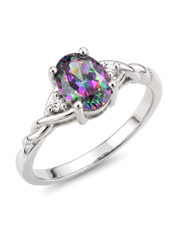 Rings for Women Sterling Silver Classic Style Birthstone Ring 7X5MM Oval Gemstone & Diamonds June Alexandrite Jewelry for Women Size 9